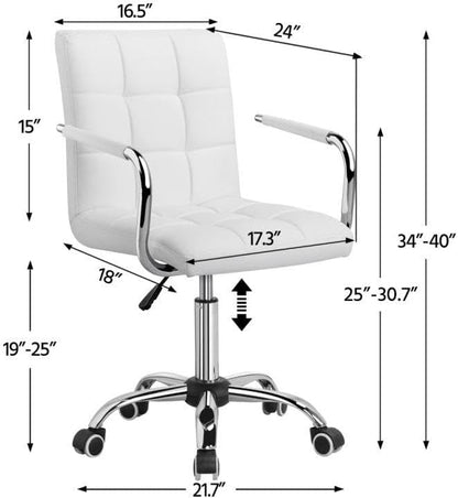 Topeakmart Modern Rolling White Desk Chair with Armrests/Wheels Heavy Duty Base SGS-Tested Gaslift Cylinder Comfortable Computer Chair, 265lb Load Capacity