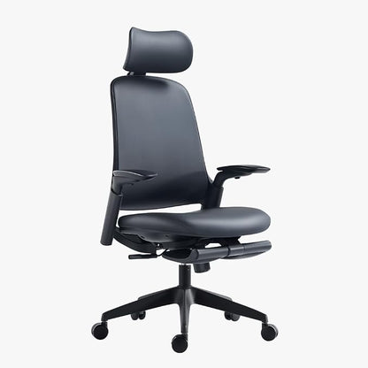 Sunaofe Boss Pro Leather Ergonomic Office Chair with Footrest - Executive Chair, 4D Armrests, Adaptive Lumbar, 125° Recline, 300lb Capacity, 5-Year Warranty Black Frame/Black