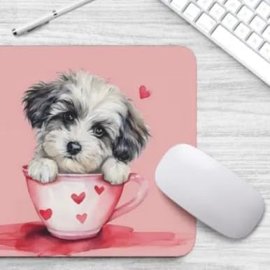 TUBBIE Basic Mousepad Puppy in Tea Cup Mouse Pad Desktop Laptop Computer Accessories Home Office Gaming Work Desk Computer Non-Slip Rubber Gift for Dogs Lover Mousepad Coffee or Tea (Havanese)