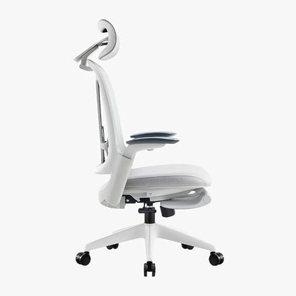 Sunaofe Boss Pro Leather Ergonomic Office Chair with Footrest - Executive Chair, 4D Armrests, Adaptive Lumbar, 125° Recline, 300lb Capacity, 5-Year Warranty White Frame/Greyish