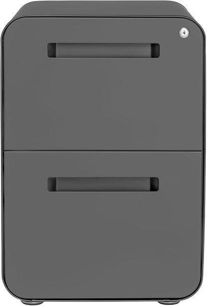 Laura Davidson Furniture Stockpile 2 Drawer Mobile File Cabinet with Lock - Under Desk Metal Filing Cabinet, Legal/Letter File Folders, Wheels and Stationary Feet, Pre-Assembled, Dark Grey