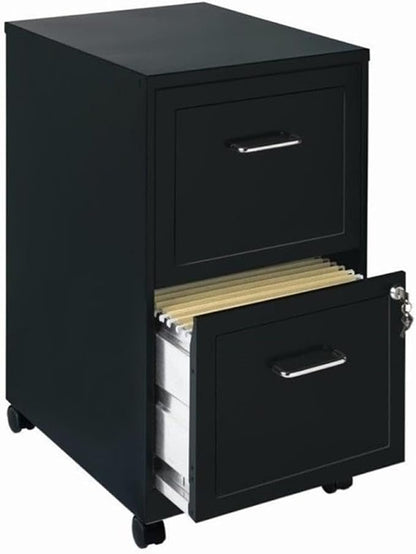 Pemberly Row 2 Drawers 26.7" Vertical Black Metal Filing Cabinet Lockable Pre-Assembled Movable Letter Size for Home, Office