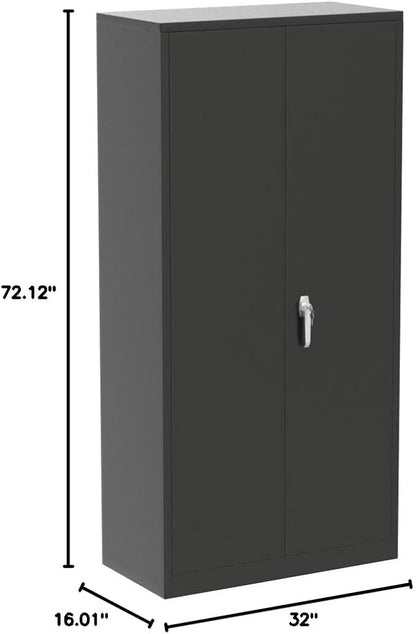 Greenvelly Storage Cabinet, 72” Black Garage Steel Locking Cabinet with Doors and 4 Adjustable Shelves, Tall Lockable File &Tool Cabinet for Home Office, Metal Classroom Cabinet Basement