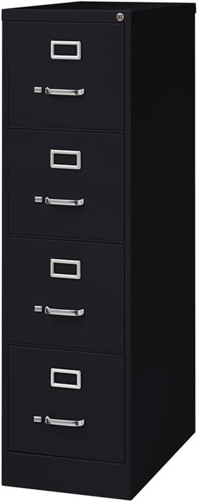 Pemberly Row 4-Drawer Metal Filing Cabinet, 26.5" Deep, Letter Width, Black Finish, Commercial Grade, Vertical Design, Lockable, Durable Steel Construction, Ball-Bearing Slides for Office or Business