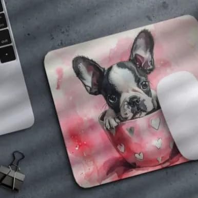 TUBBIE Basic Mousepad Puppy in Tea Cup Mouse Pad Desktop Laptop Computer Accessories Home Office Gaming Work Desk Computer Non-Slip Rubber Gift for Dogs Lover Mousepad Coffee or Tea (Boston Terrier)