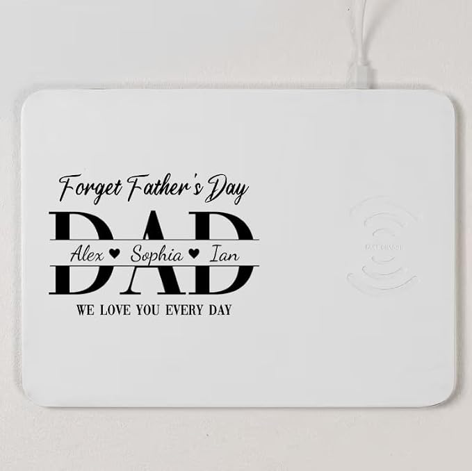 Personalized Leather Charging Mat, Dad Forget Father's Day We Love You Everyday, Wireless Charging Desk Mat, Custom Dad Gift, Fathers Day Gift for Dad, Papa, Grandpa, Daddy 1