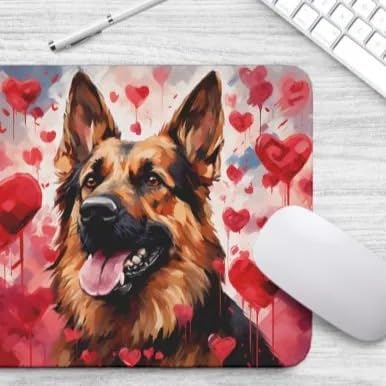 German Shepherd Mouse Pad Dog with Red Hearts Pattern Non-Slip Rubber Mouse Pad Puppy in Love Mouse Pad for Home Office Work Desk Computer Desktop Laptop for Dog Lovers