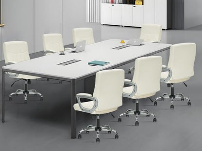 CLATINA Office Computer Desk Chair Executive Mid Back Chair Comfortable Ergonomic Managerial Chair Adjustable PU Leather Home Office Desk Chair Swivel, White 1PK