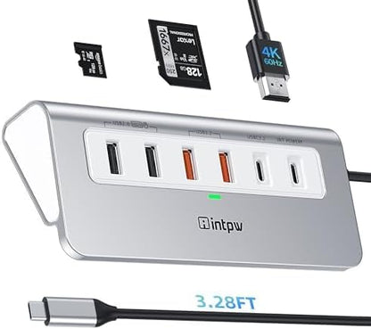 intpw USB C Hub, P9 PRO USB C Hub Multiport Adapter with 4K HDMI, PD 100W, Type-C & 2 USB A 3.2 10Gbps, 2 USB A 2.0, SD/TF Card Reader, Aluminum USB Hub for Laptop, iPhone 17 Series, MacBook, iPad