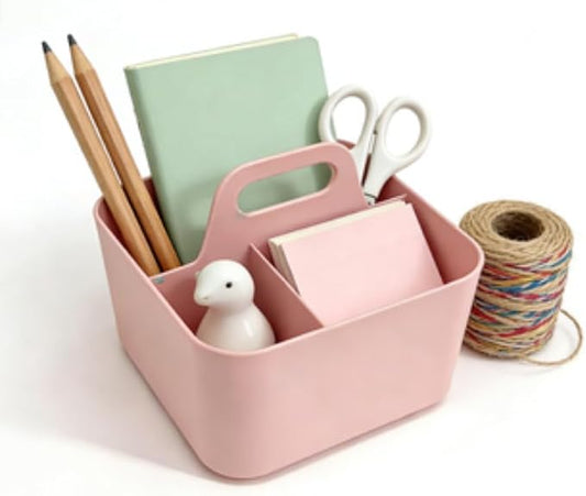 Stackable Portable Handheld Organiser,Multi-Purpose Desktop Divider Organiser Basket For Crafts Or School Supplies Desk,Office,Stationery Pencil Holder,Dorm Room (Small Size-Pink)