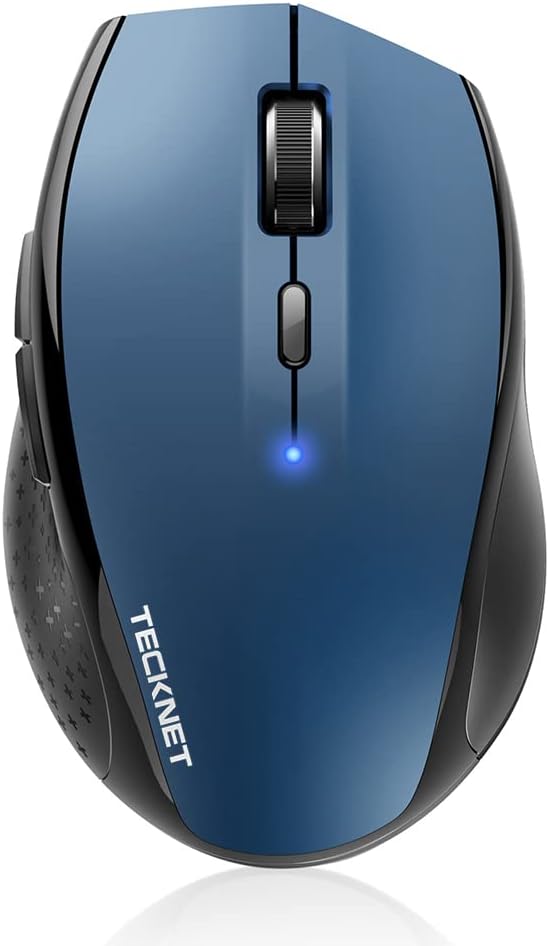 TECKNET 3-Device Bluetooth Mouse, Silent Wireless Mouse with 6-Level DPI up to 4800, 2-Year Battery, 6 Buttons for Wide Compatibility - Blue