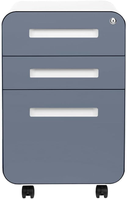 Laura Davidson Furniture Stockpile 3 Drawer File Cabinet with Lock - Under Office Desk Metal Filing Cabinet, Legal/Letter File Folders, Wheels and Stationary Feet, Pre-Assembled, Coastal Blue