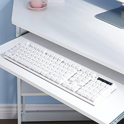 VECELO Corner Desk Computer Desk Writing Table with Smooth Keyboard Tray & Storage Shelves,Compact Home Office Triangle Table,White