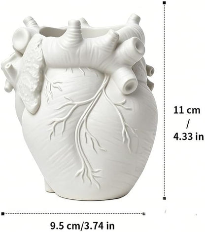Heart-Shaped Pen Holder, 4.3" x 3.74" Human Heart Organ Shape Pen Holder, Gothic Makeup Brush Holder, 3D Realistic Hearts Anatomy Model for Makeup Brushes Pens,Desk Accessories (White)