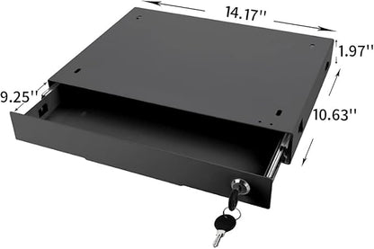 14 inch Slim Under Desk Pull-Out Storage Office Mounted Sliding Metal Drawer For Standing Desk,Black