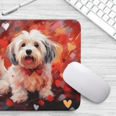 Havanese Mouse Pad Dog with Red Hearts Pattern Non-Slip Rubber Mouse Pad Puppy in Love Mouse Pad for Home Office Work Desk Computer Desktop Laptop for Dog Lovers