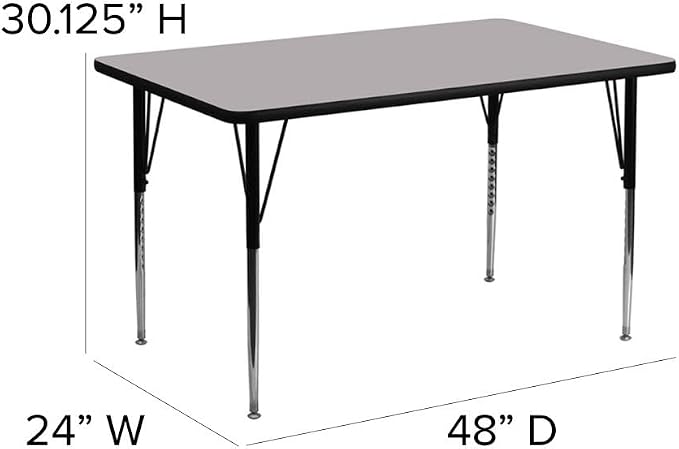 Flash Furniture 24''W x 48''L Rectangular Grey Thermal Laminate Activity Table - Standard Height Adjustable Legs