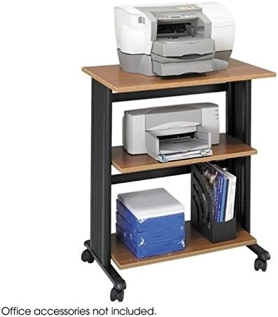 Scranton & Co Metal & Wood Mobile Printer Stand, Medium Oak & Black Finish, 35" H x 29.5" W x 20" D, Adjustable Shelves, Steel Frame, 3-Shelf Cart with Locking Casters, Office Machine Storage