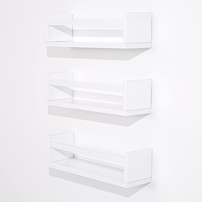 AZSKY Floating Bookshelf for Kids Room, White Wall Mounted Nursery Shelves for Bathroom, Kitchen Spice Rack, Book Shelf Photo Organizer for Baby Nursery Décor 16 Inch Set of 3