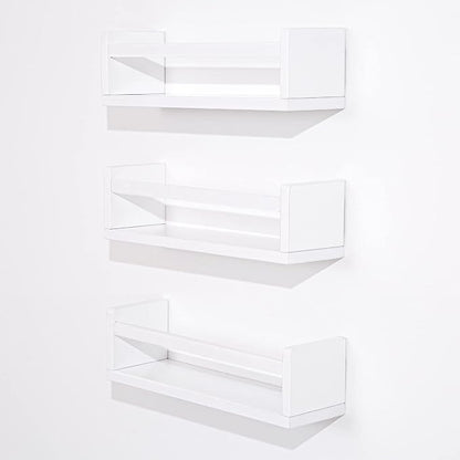 AZSKY Floating Bookshelf for Kids Room, White Wall Mounted Nursery Shelves for Bathroom, Kitchen Spice Rack, Book Shelf Photo Organizer for Baby Nursery Décor 16 Inch Set of 3