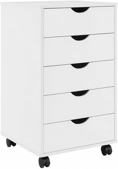Naomi Home Under Desk Office File Cabinet with 5 Drawers, Rolling Storage Organizer with Lockable Wheels, Handle-Free Design & Spacious Top Surface, Compatible Cabinet for Home Office - White