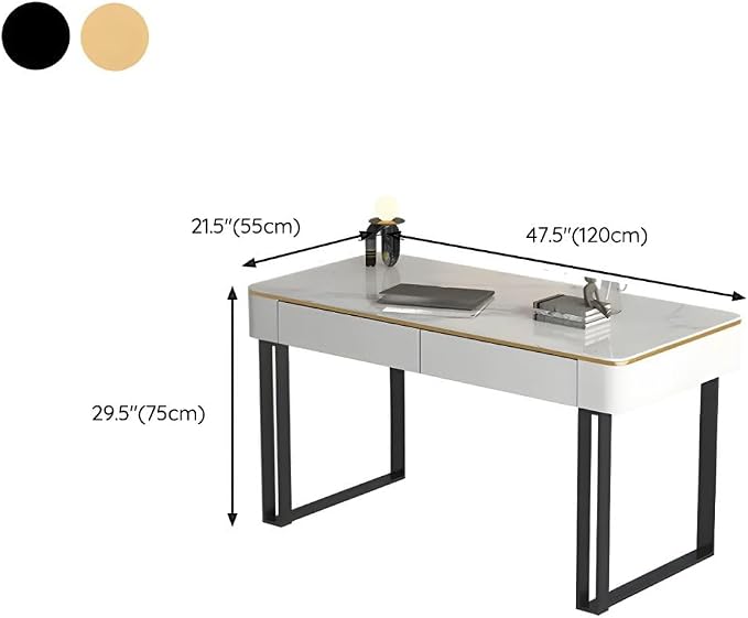 RUNNUP Slate Office Desk with 2 Drawers, Modern Computer Desk, Without Chair 47.2" L x 21.7" W x 29.5" H Gold
