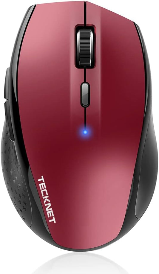 TECKNET Bluetooth Mouse, 4800 DPI Computer Mouse, 2-Year Battery Wireless Mouse 6 Adjustable DPI, 6 Buttons Compatible with Laptop/Windows/Computer(Red)