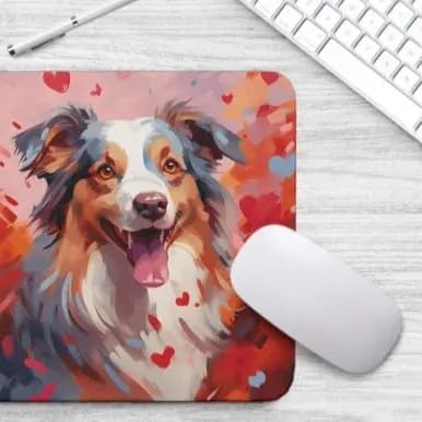 Australian Shepherd Mouse Pad Dog with Red Hearts Pattern Non-Slip Rubber Mouse Pad Puppy in Love Mouse Pad for Home Office Work Desk Computer Desktop Laptop for Dog Lovers