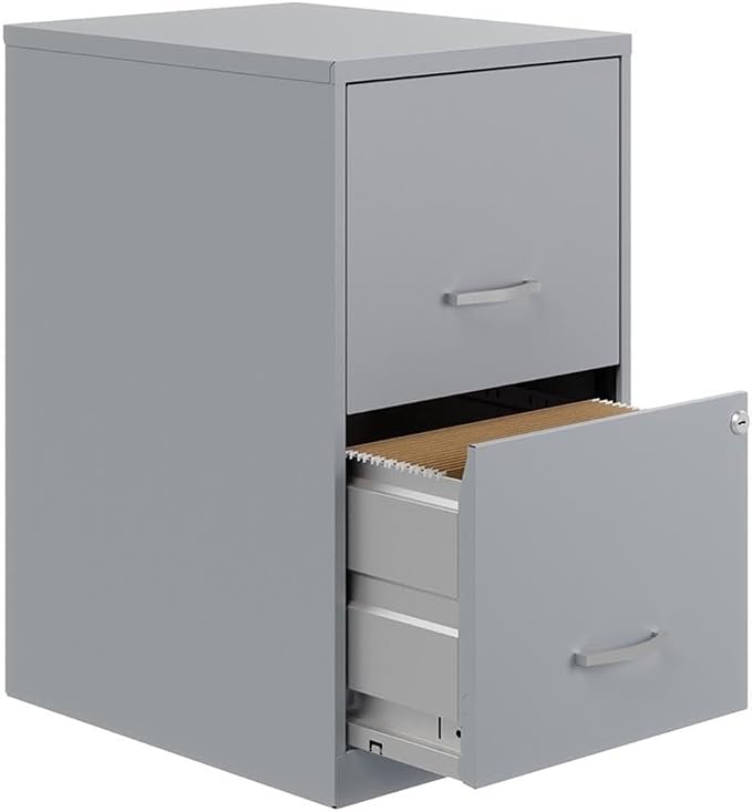 Scranton & Co Modern 18" D 2-Drawer Metal File Cabinet, Gray/Platinum Finish, Letter-Size Hanging File Storage, Locking Drawers, Glide Suspension, Compact Design for Home or Small Office Use