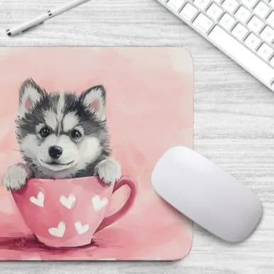 TUBBIE BASIC Mousepad Puppy in Tea Cup Mouse Pad Desktop Laptop Computer Accessories Home Office Gaming Work Desk Computer Non-Slip Rubber gift for dogs lover mousepad coffee or tea (Alaskan Malamute)