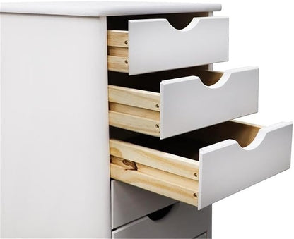 Pemberly Row Modern Solid Wood 6-Drawer Roll Utility Cart, White Finish, Compact Design with Casters, Durable Pine Construction, Mobile Storage for Office, Dorm, Craft Room or Small Spaces