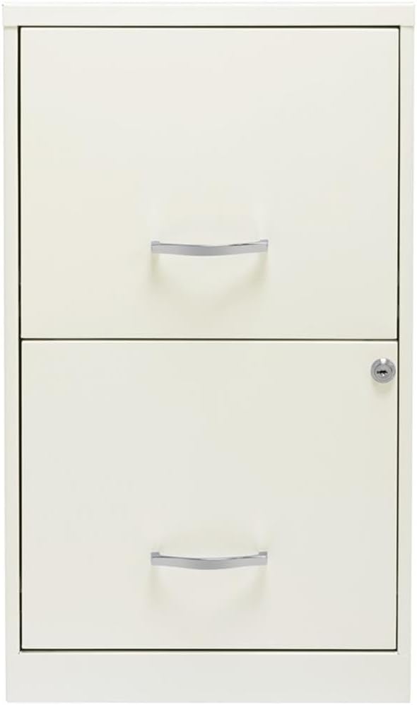 Scranton & Co 18" 2-Drawer Metal Filing Cabinet, Pearl White Finish, Compact Design, Letter-Size Hanging File Storage, Locking Drawers, Easy-Clean Painted Steel, Home Office or Small Office Use