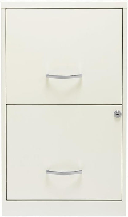 Scranton & Co 18" 2-Drawer Metal Filing Cabinet, Pearl White Finish, Compact Design, Letter-Size Hanging File Storage, Locking Drawers, Easy-Clean Painted Steel, Home Office or Small Office Use