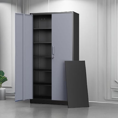Letaya Metal Storage Cabinets with Lock Door and 5 Adjustable Shelves, Steel Garage Tool Organization Cabinets for Home,Utility Room, Warehouse,Lockers(71"-Black Gray)