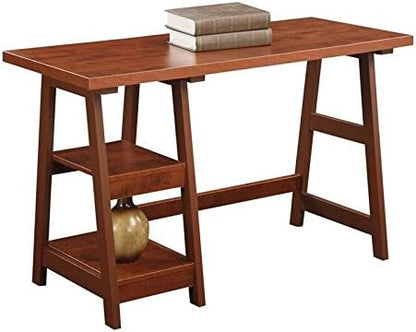 Convenience Concepts Designs2Go Trestle Desk 47" - Modern Desk or Vanity with Shelves, for Office, Dorm, Living Room, Cherry