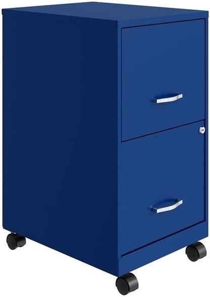 Pemberly Row 2-Drawer Metal Mobile Filing Cabinet, 18" D x 14.25" W x 26.7" H, Blue Finish, Locking System, Smooth Glide Suspension, Letter-Size Hanging File Storage, Home or Office Use