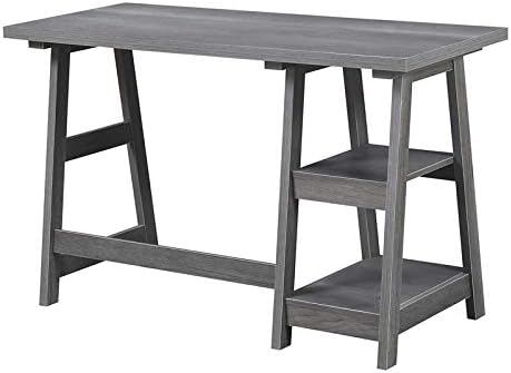 Convenience Concepts Designs2Go Trestle Desk 47" - Modern Desk or Vanity with Shelves, for Office, Dorm, Living Room, Charcoal Gray