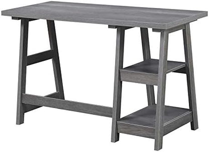 Convenience Concepts Designs2Go Trestle Desk 47" - Modern Desk or Vanity with Shelves, for Office, Dorm, Living Room, Charcoal Gray