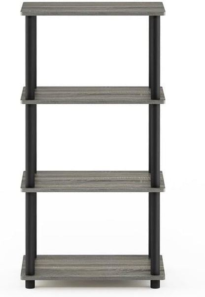 Furinno Turn-N-Tube No Tool 4-Tier Storage Shelf, Narrow, French Oak Grey/Black