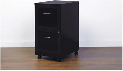 Pemberly Row 2 Drawers 26.7" Vertical Black Metal Filing Cabinet Lockable Pre-Assembled Movable Letter Size for Home, Office