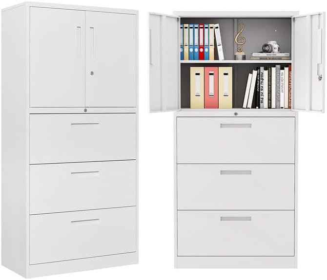 Metal File Cabinets, Lateral Filing Cabinet with 3 Drawers, 65" H File Caninet for Home Office, Office Storage Caninets with Adjustable Shelves for Letter/Legal / A4 - Assembly Required