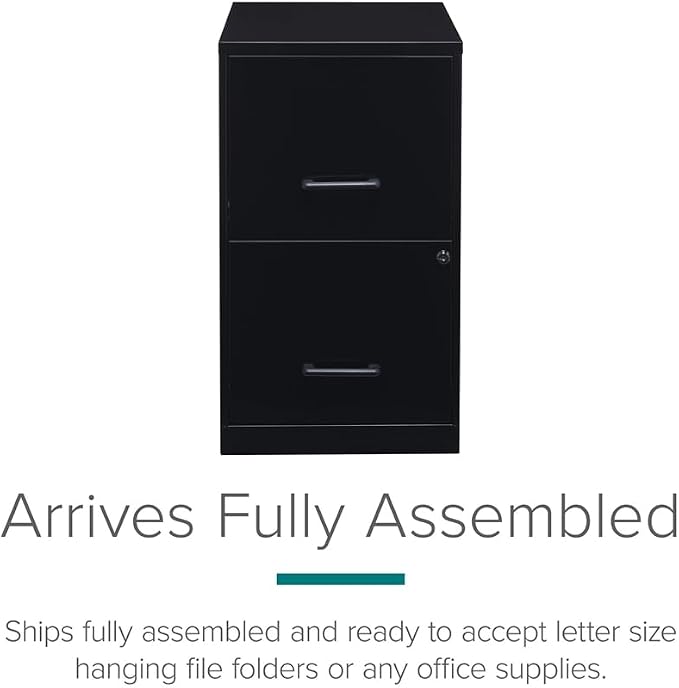Scranton & Co 18" 2-Drawer Modern Metal Filing Cabinet, Black Finish, Durable Steel Construction, Locking High-Side Drawers for Letter-Size Files, Compact Home or Office Storage Solution, Fully