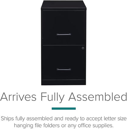 Scranton & Co 18" 2-Drawer Modern Metal Filing Cabinet, Black Finish, Durable Steel Construction, Locking High-Side Drawers for Letter-Size Files, Compact Home or Office Storage Solution, Fully