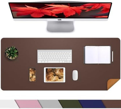 AFIING Cork Desk Mat 31.5" x 17", Coffee,Desk pad Protector | Dual-Sided Cork & PU Leather, Large Mouse Pad, Non-Slip & Waterproof