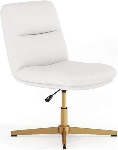 Flash Furniture Chloe Commercial Mid-Back Swivel Office Chair, Padded LeatherSoft, Adjustable Height, Ergonomic Mid-Rise Back, Armless, Stationary, White/Gold