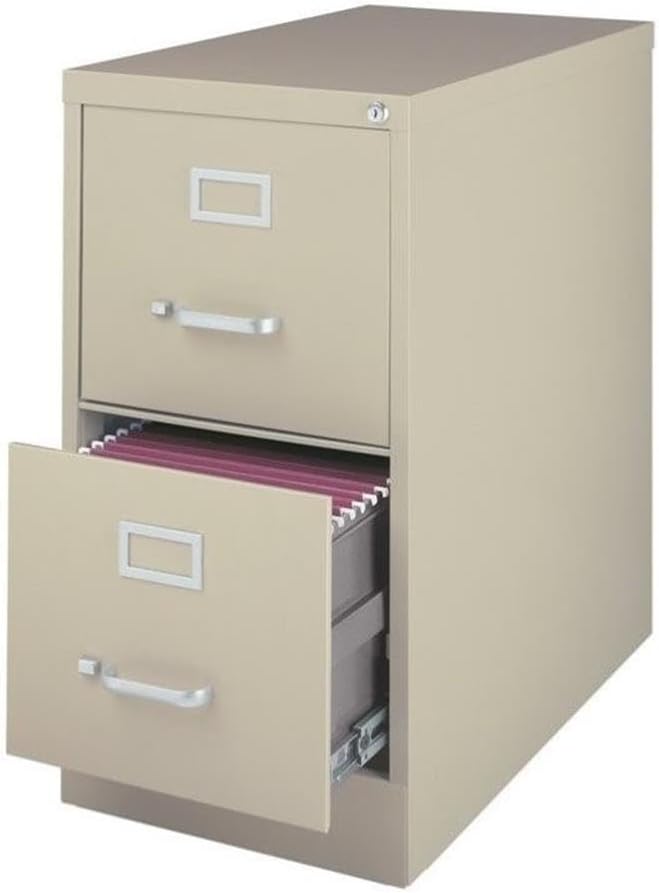 Scranton & Co 25" 2-Drawer Metal Vertical Filing Cabinet, Beige Finish, Letter Width, Durable Commercial-Grade Design, Locking Office File Storage, Fully Assembled, 28.38" H X 15" W X 25" D