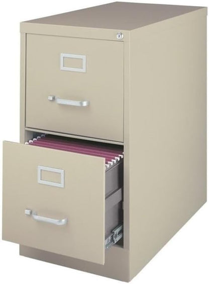Scranton & Co 25" 2-Drawer Metal Vertical Filing Cabinet, Beige Finish, Letter Width, Durable Commercial-Grade Design, Locking Office File Storage, Fully Assembled, 28.38" H X 15" W X 25" D