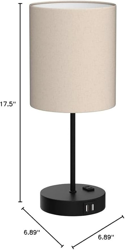 Lynnoland Set of 2 Touch Beige Table Lamps with 2 USB Ports & AC Outlet, 3-Way Dimmable Bedside Nightstand Lamps for Living Room Nursery Office Bedroom, 800 Lumens 2700K Warm Bulbs Included