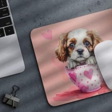 TUBBIE Basic Mousepad Puppy in Tea Cup Mouse Pad Desktop Laptop Computer Accessories Home Office Gaming Work Desk Computer Non-Slip Rubber Gift for Dogs Lover Mousepad Coffee or Tea (Cocker Spaniel)
