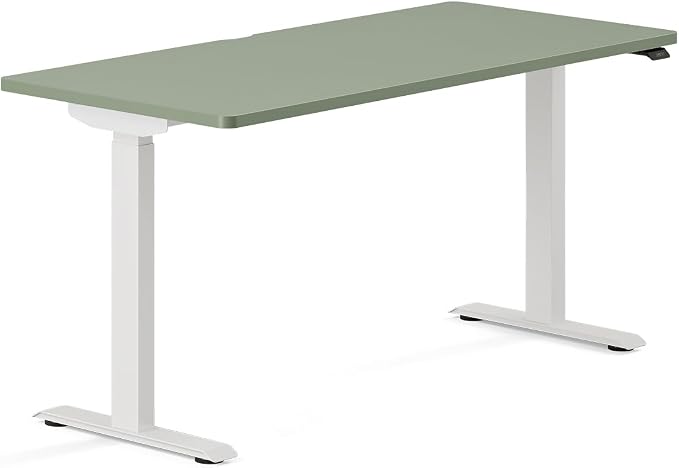 Branch Duo Standing Desk 58 Inches - Adjustable Standing Desk with 20” Range - OLED Control Panel - Frameless Design & Compact Size Suitable for Many Spaces - Sage Top - White Base